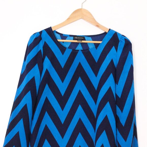 *Seduction Zig Zag Patterned Blue Long Sleeve Mini Dress - Picture 3 of 5
